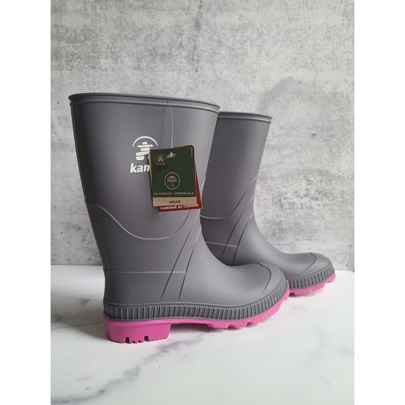 Kamik Classic Stomp Charcoal Magenta Rubber Rain Boots for Kids for Everyday Use - Picture 1 of 10
